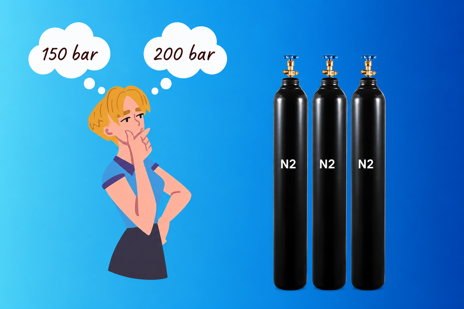 So sánh khí nito 150 bar và 200 bar - Hướng dẫn chọn áp suất phù hợp cho công nghiệp
